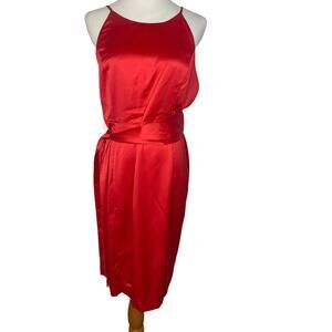 Avec Les Filles Red Satin Midi Dress Sz 10 Low Back